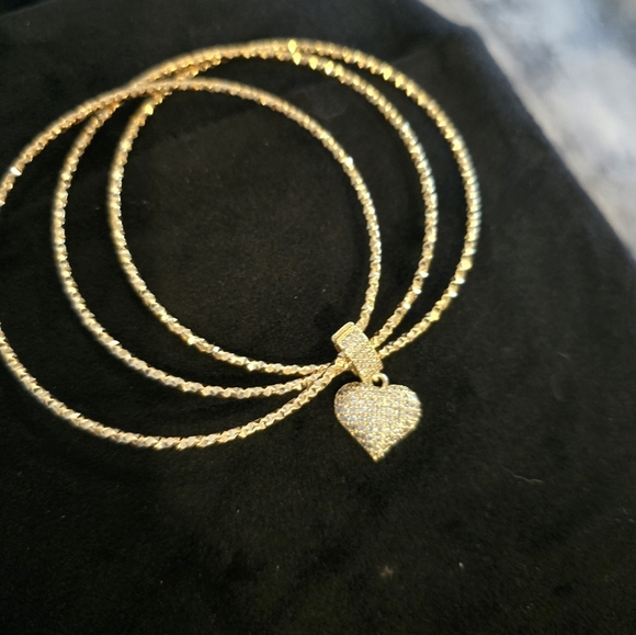 21kgp Dubai Jewlery -Gold Heart Charm Bangle Set - Picture 5 of 7